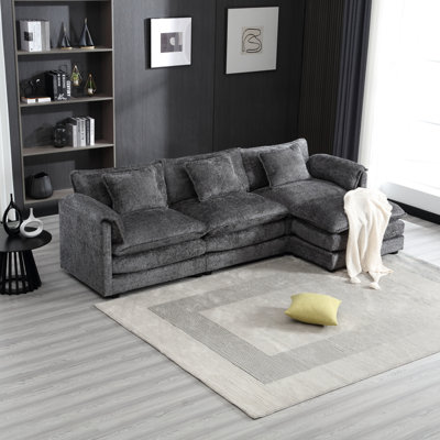 Chenille confortable en forme de L modulaire avec mousse à mémoire de forme et amovible - canapé-lit surdimensionné de 112 po pour le salon, belle boucle décorative facile à assembler