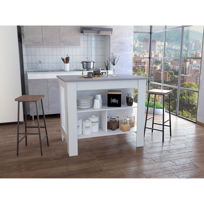 Îlot de cuisine à 3 tablettes, Blanc