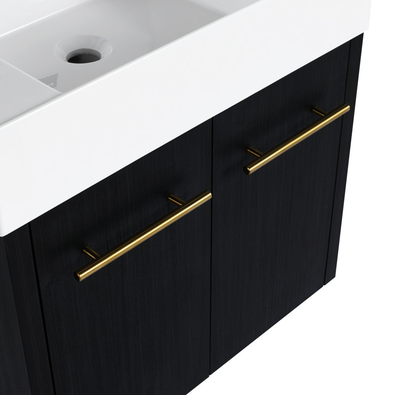 Meuble-lavabo de salle de bain avec lavabo - 24 po, lavabo en résine épaisse, charnières à fermeture paisible, splendeur de châtaignier noir 24 po, aspirations modernes, légèrement perceptible