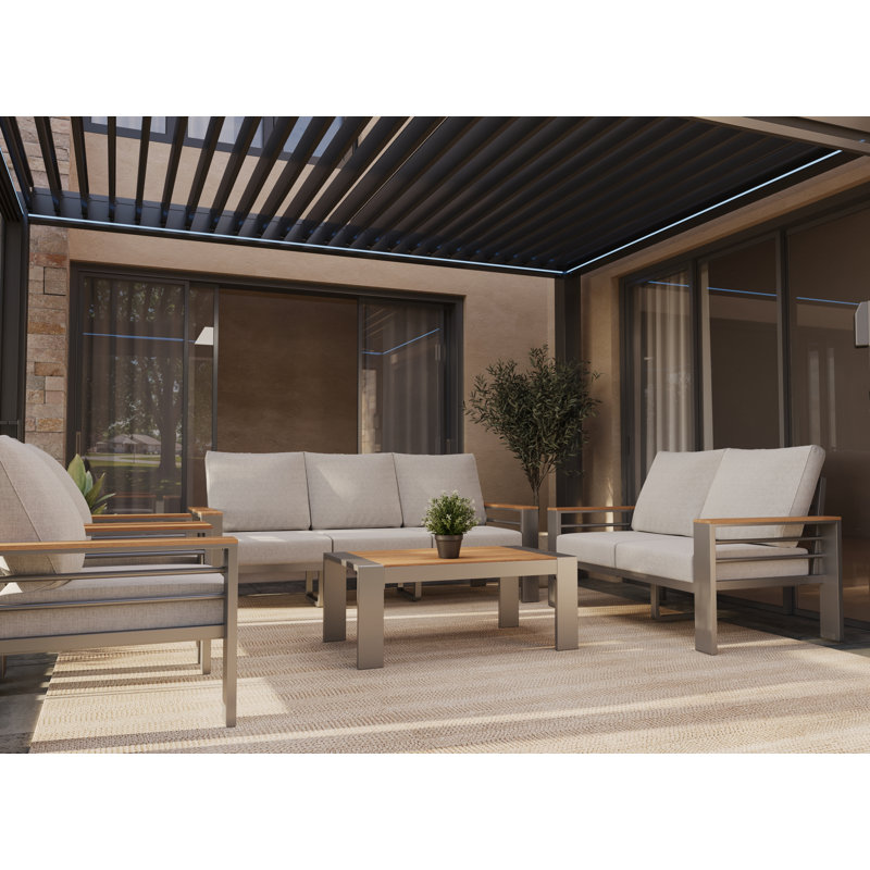 5-piece Outdoor Aluminum Conversation Set With Removable Cushions, 7-person Modern Patio Seating Group