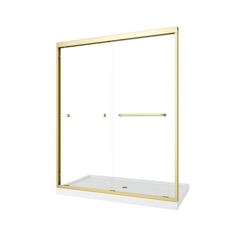 60 po X P 72 po Porte de douche coulissante double H, cadre doré brossé, 1/4 po Verre trempé avec membrane antidéflagrante