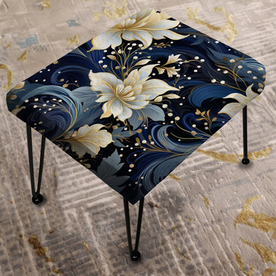 Astral Blue White Damask Radiance II - Damask Rectangle Ottoman