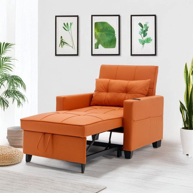 Fauteuil convertible convertible avec ports USB, Tissu orange