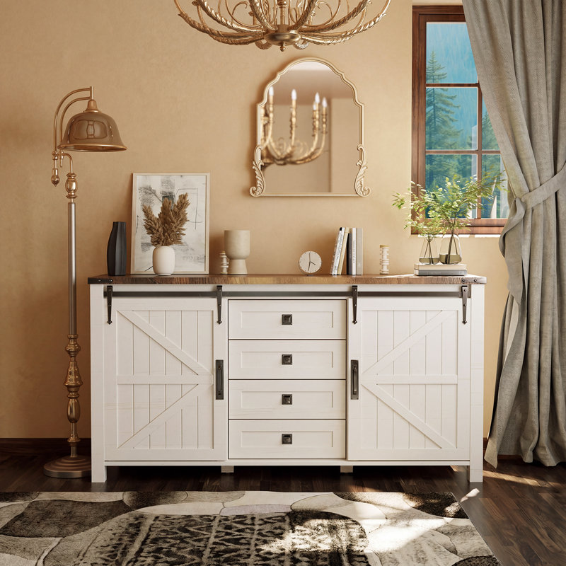 Commodes de style campagnard 60 po avec 4 tiroirs et 2 armoires, Blanc