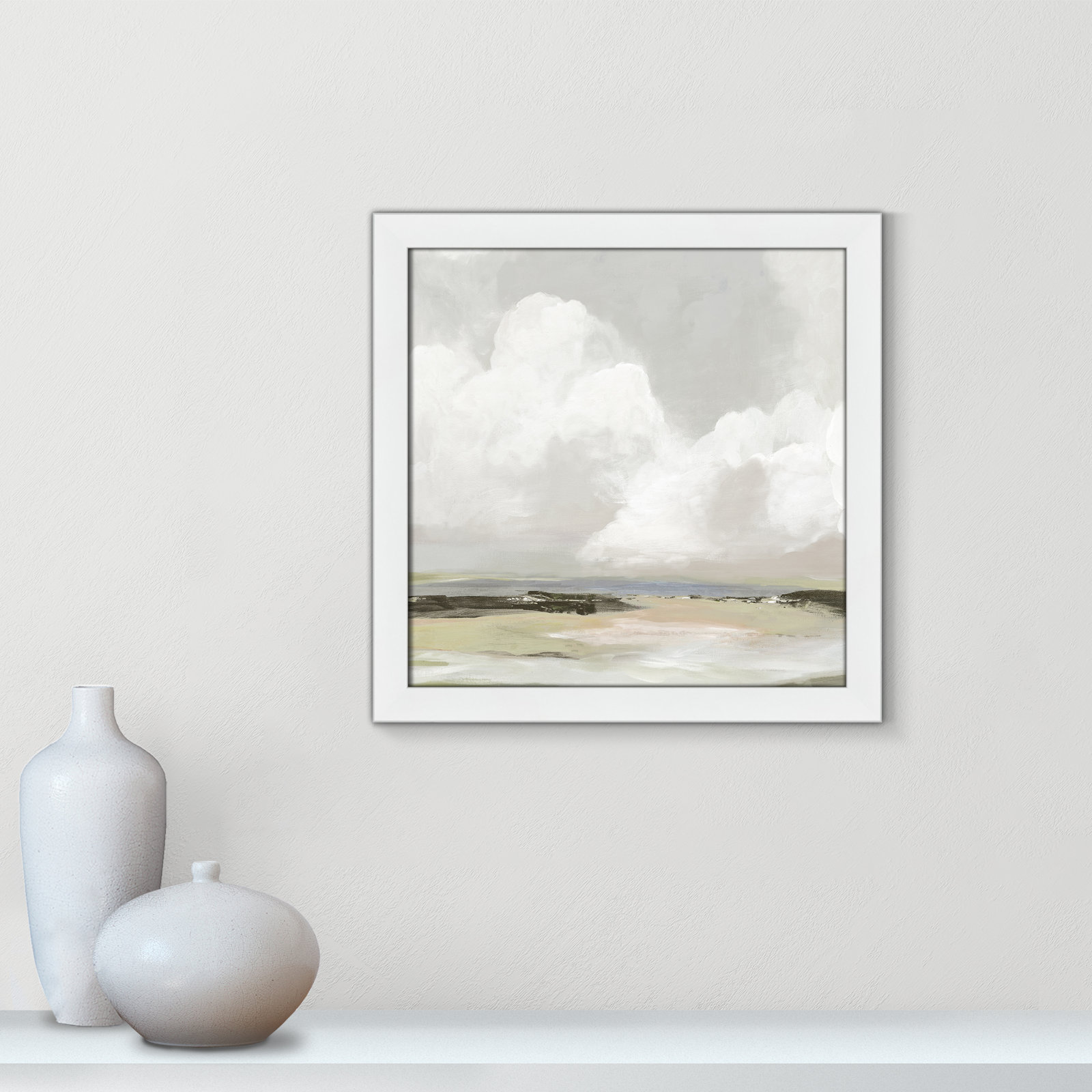 Soft Clouds - Picture Frame Painting Print, 18" H x 18" W x 1.12" D, White Framed