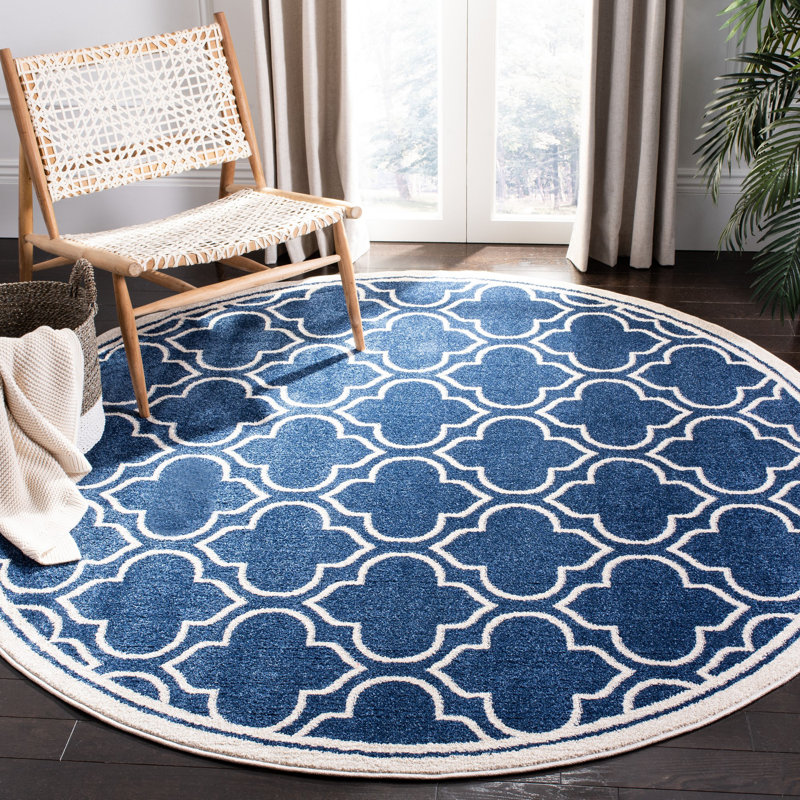 Ammundsen Geometric Navy/Ivory Area Rug, Round 7'