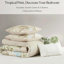 Housse de couette en coton 5 pièces pour imprimé botanique tropical / grand, fermeture à boutons, attaches intérieures, coussins tricotés avec coussins brodés, motif bleu, lavage à la machine, étiquetés
