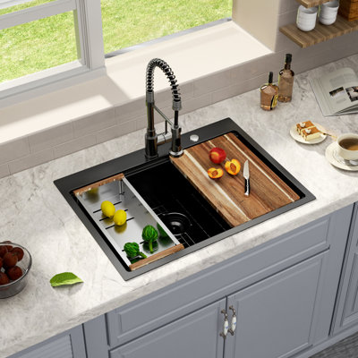 Gunmetal Black 30" L x 22" W Drop-in Workstation Kitchen Sink 16 Gauge SUS304 Stainless Steel Topmount Sink