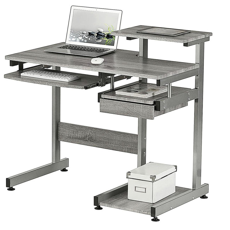 Bureau d'ordinateur double grandeur nature, gris, Gris