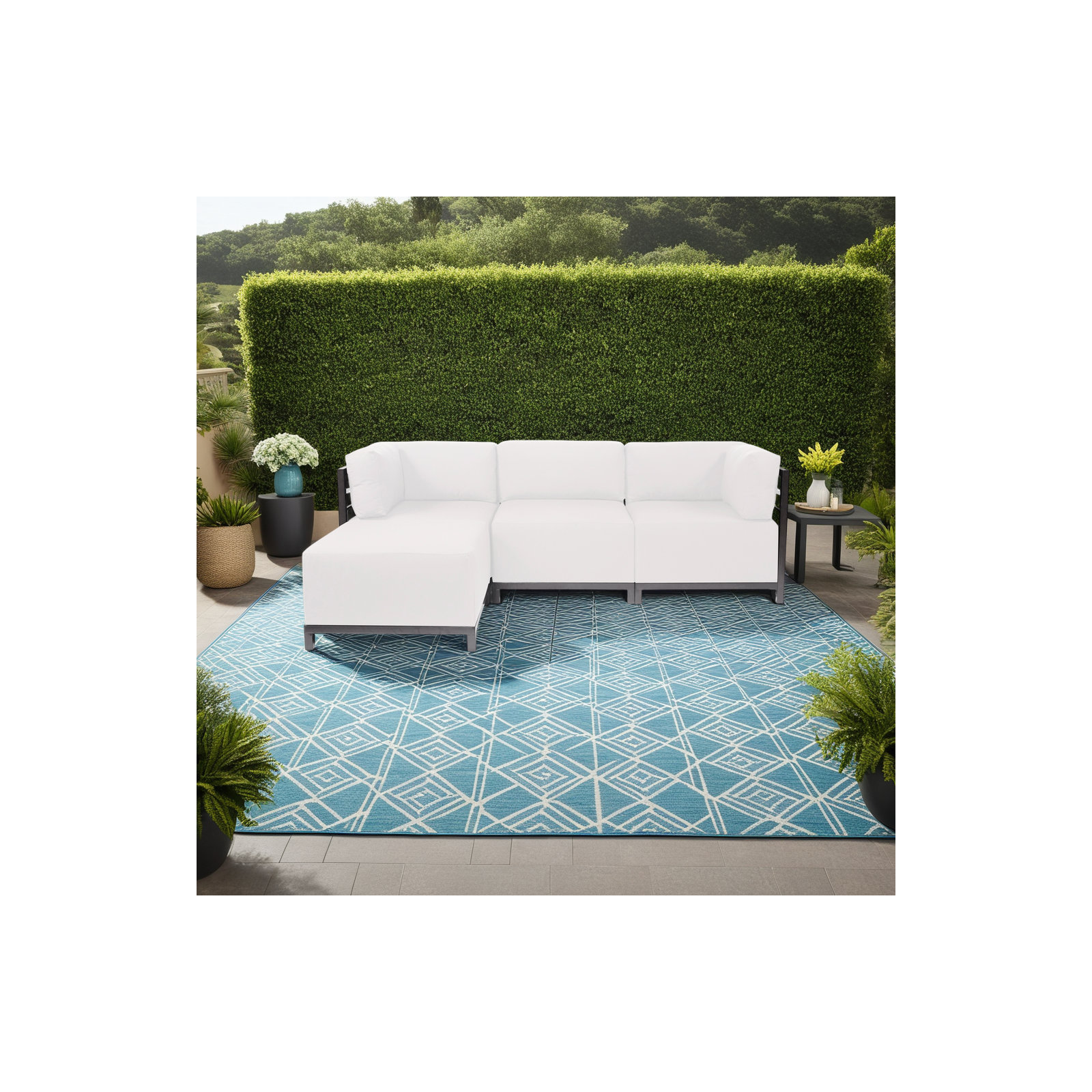 Olen Box Cushion Chair Slipcover, Seascape Natural Sunbrella