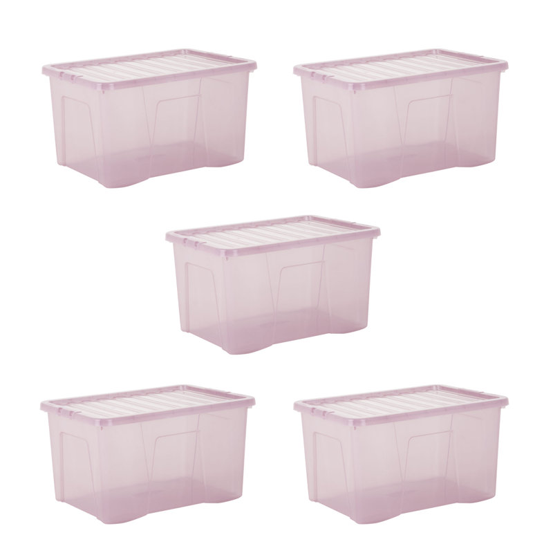 Wham Crystal 60L Plastic Storage Boxes Tint Dusky, Pink