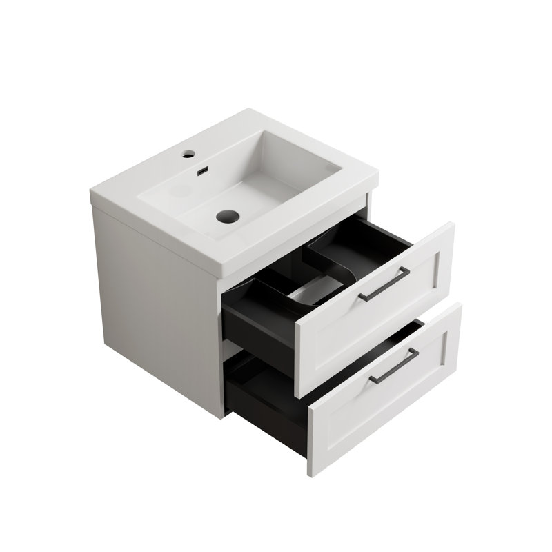 Village 24" Wall-Mount Single Bathroom Vanity with Engineered Stone Top, Laque blanche