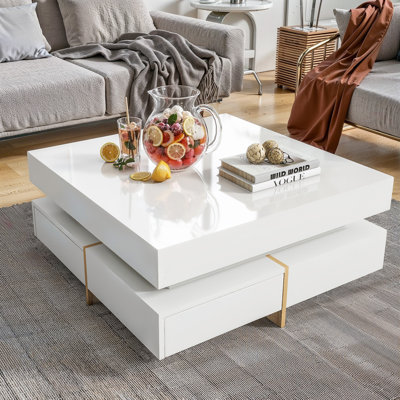 Table basse moderne à 4 tiroirs ultrabrillante