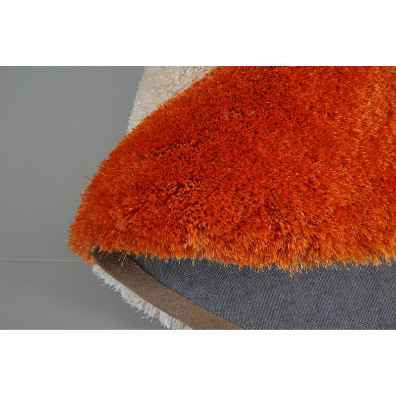Garren Collection Orange Geometric Round Area Rug, 6'9 Round, Round 6'9", Orange/Black/Brown/Ivory