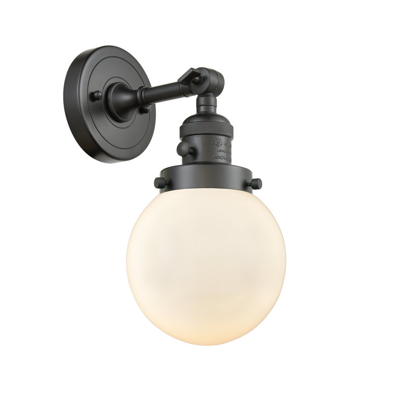 Cleorand Armed Sconce, 60 Watt Vintage Incandescent Bulb, Matte White Cased, Oil Rubbed Bronze