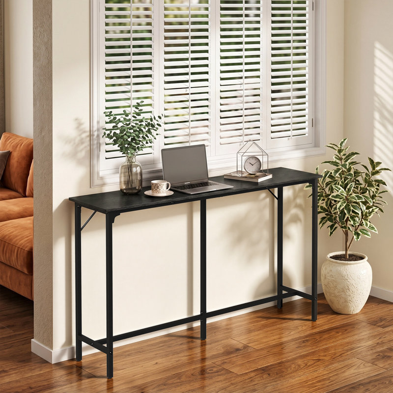 63'' Counter Height Bar Dining Table With Metal Frame , Pub Sofa Table For Kitchen And Living Room, Black, 39"H x 63"W x 15"D