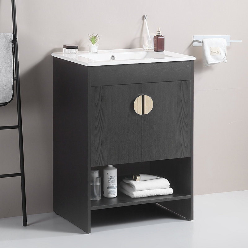Meuble-lavabo de salle de bain avec lavabo en céramique, Noir