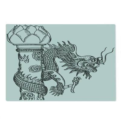 Ambesonne Dragon Cutting Board Large Size Chinese Creature Black White