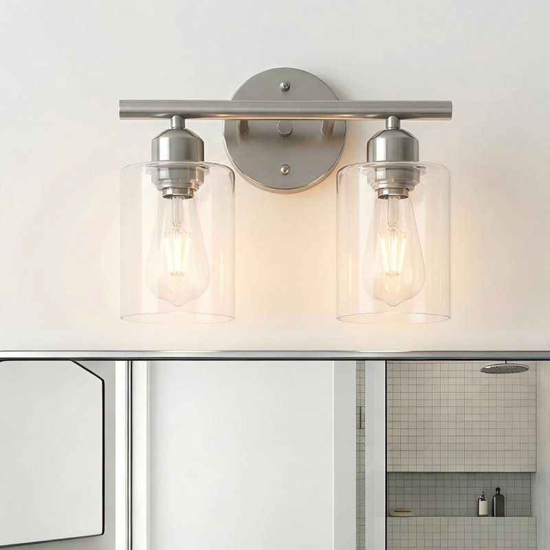 Éclairage pour meuble-lavabo Berume, Laiton vieilli, Deux lumières, Nickel brossé