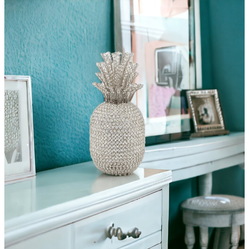 Benfield Glam Bling faux cristal et ananas, Argent argent, H 23 po x l 10 po x P 10 po
