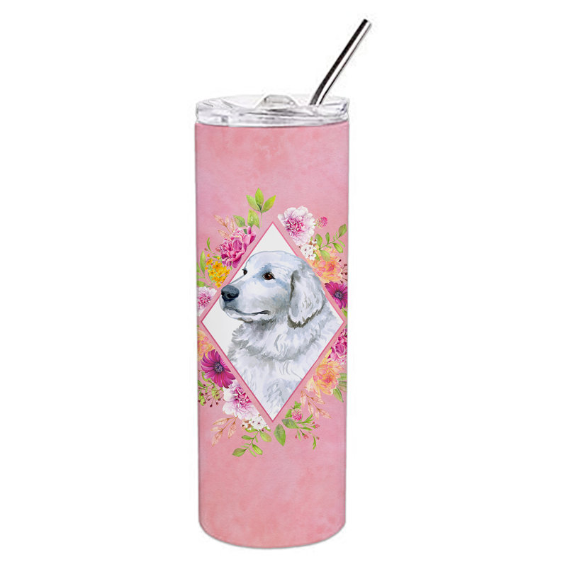 E23BF9F8391D466E9CA4F8DFEBD9A7DB de verre 20 oz à double paroi en acier inoxydable chiot, Montagnard des Pyrénées, Rose