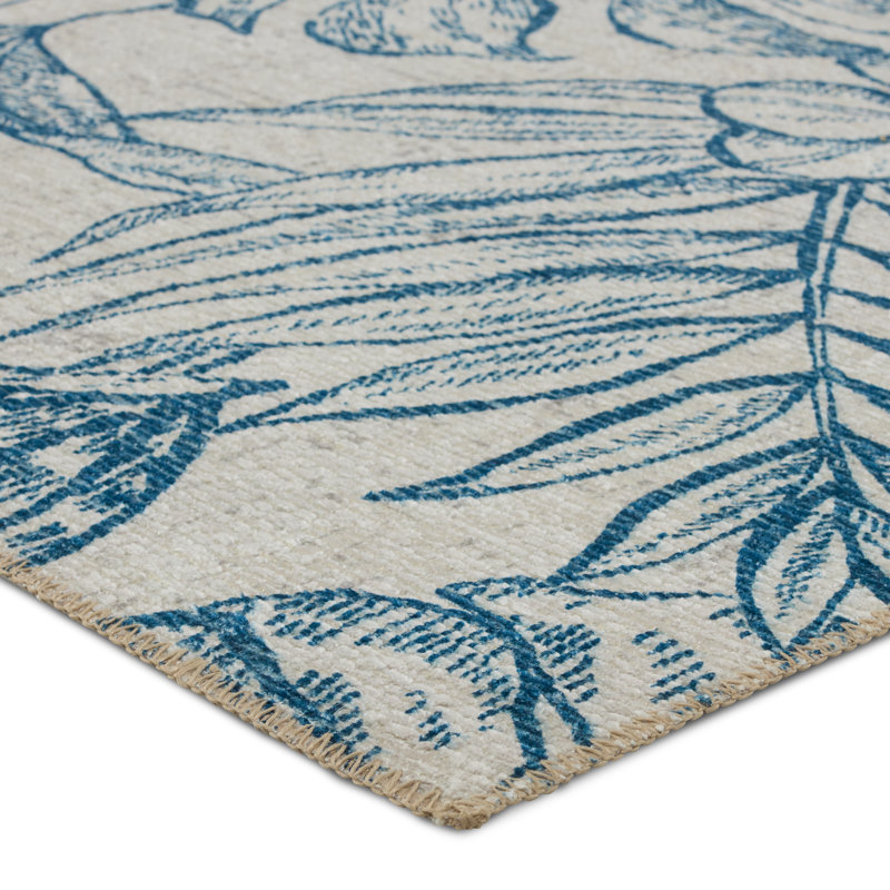 Tapis bleu marine / taupe en polyester lavable à la machine Albiona, Rectangle de 5 pi x 8 pi