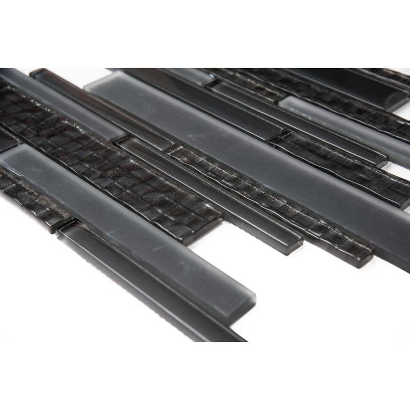 Karma Random Sized Glass Linear Mosaic Wall Tile, Dark Gray