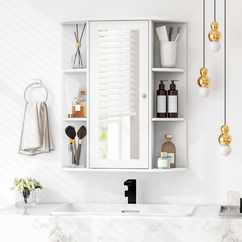 59mm W 70mm H Wall Mounted Required Framed Medicine Cabinet Mirror, White