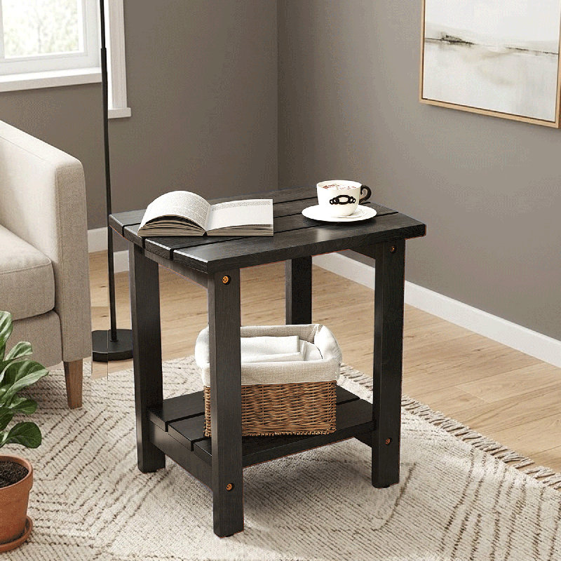 Classic Solid Wood Patio Side Table, Black