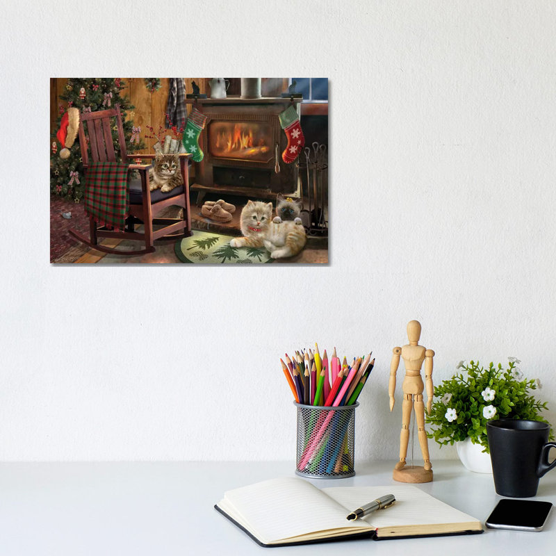 Fireside Kitties - Wrapped Canvas Print, 20.32 cm H x 30.48 cm W