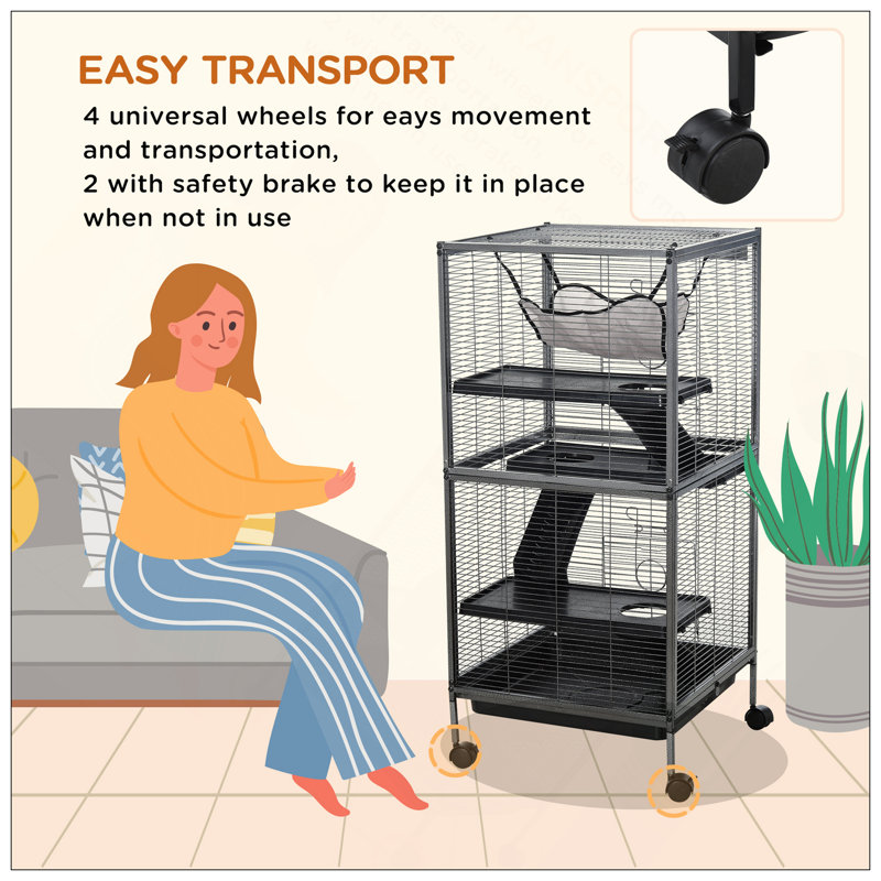 Cage spacieuse en métal pour petits animaux avec 4 niveaux, hamac et plateau amovible pour faciliter le nettoyage et le transport