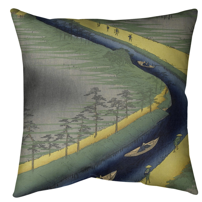 Coussin Utagawa Hiroshige, Vert / Jaune, 26 po x 26 po