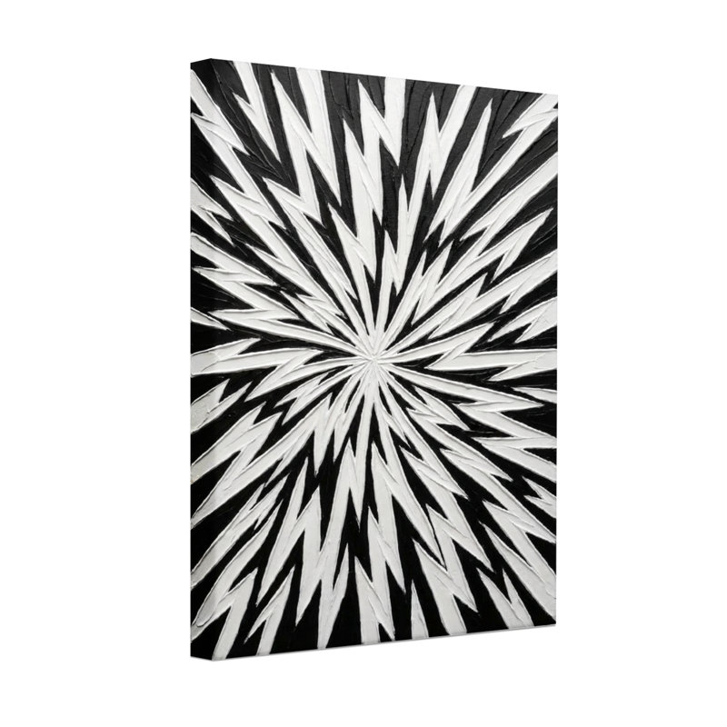 Abstract Black And White Radiating Zigzag Pattern, 16" H x 24" W