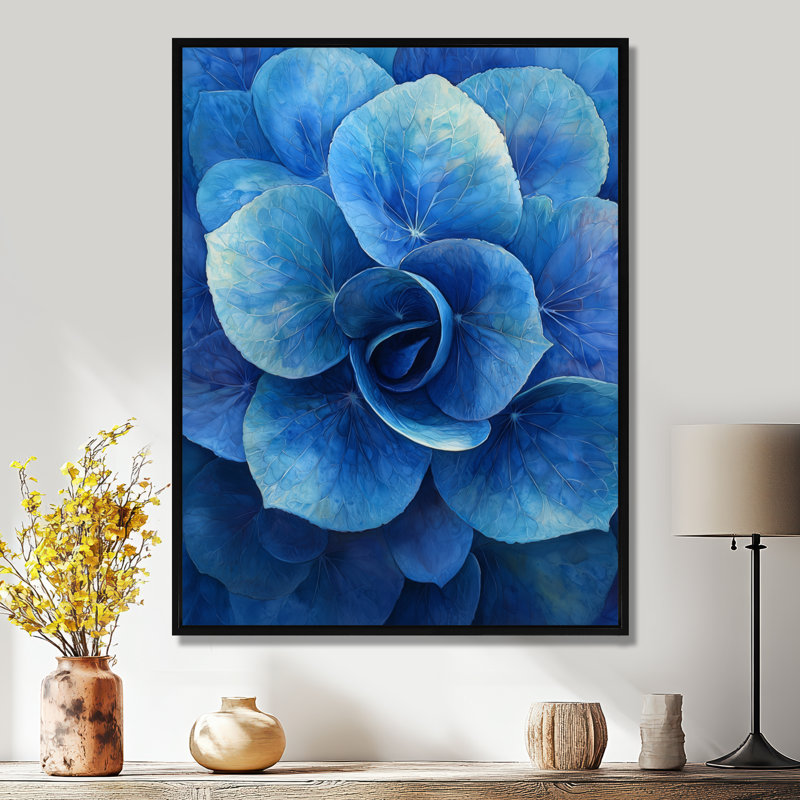 Art sur toile hydrangées bleu vert et vortex II, Noir, Impression dans un cadre flottant sans passe-parto, H 20 po x l 12 po