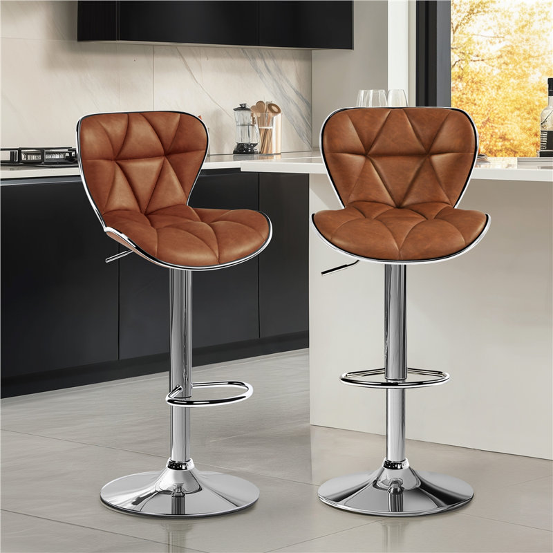 Elna Stylish Adjustable PU Leather Swivel Bar Stool Counter Height Bar Chairs with Large  Base, Retro Brown