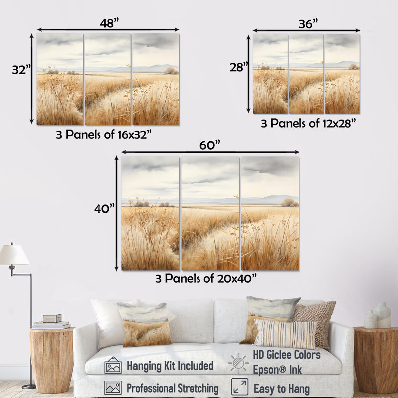 «Prairie Peacefulness Meadows V», ensemble de reproductions d'art mural prairies, H 28 po x l 36 po x P 1 po, Toile tendue