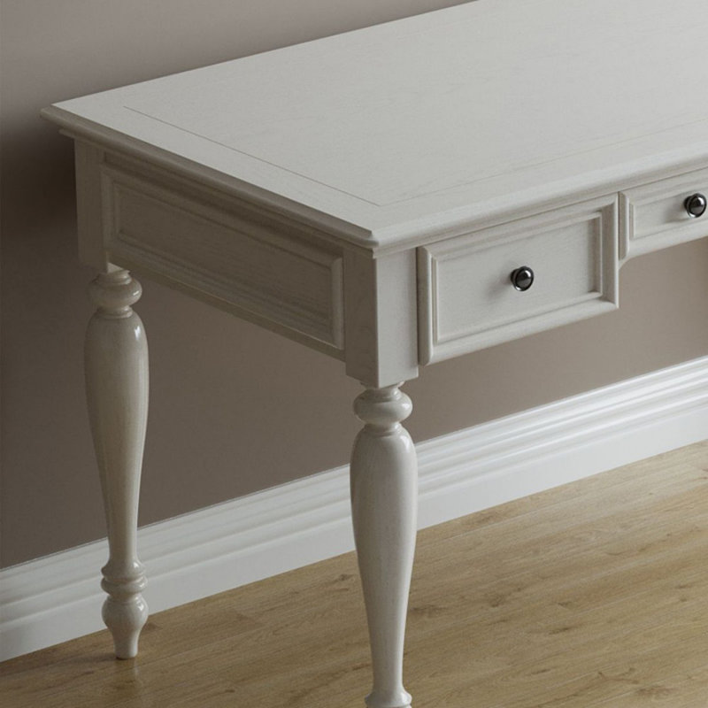 White Rectangular Solid Wood with 2 drawers desk