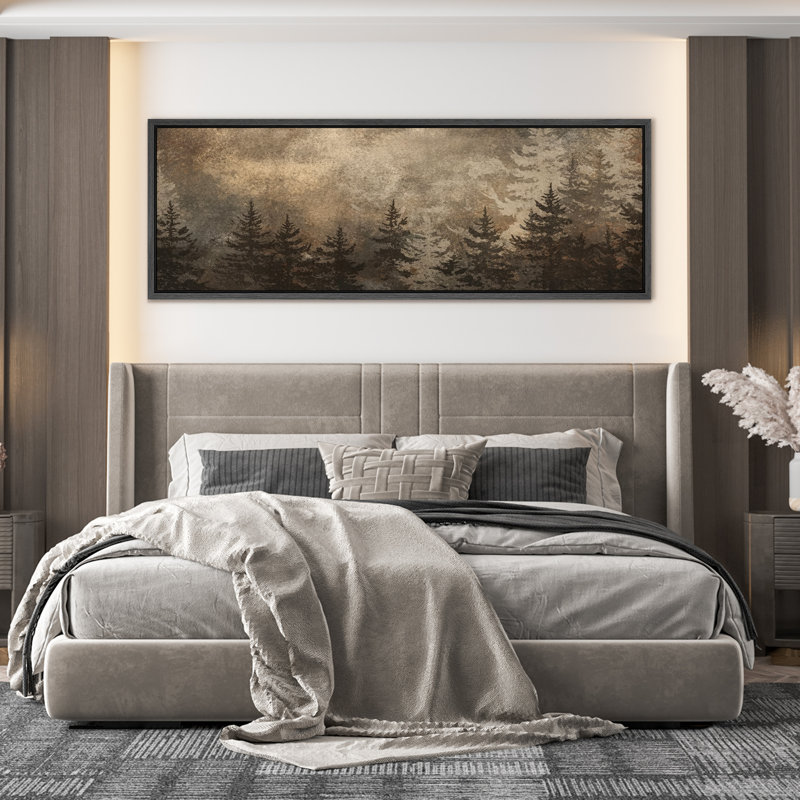 «Rustic Forest Silhouette with Textured Sky», reproduction d'art sur toile encadrée, Noir, H 20 po x l 60 po x P 1,5 po