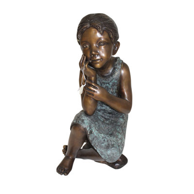 Statue en bronze Quamaine Girl in the sun - Sunny Day - Taille: L 10 po x l 11 po x H 21 po.