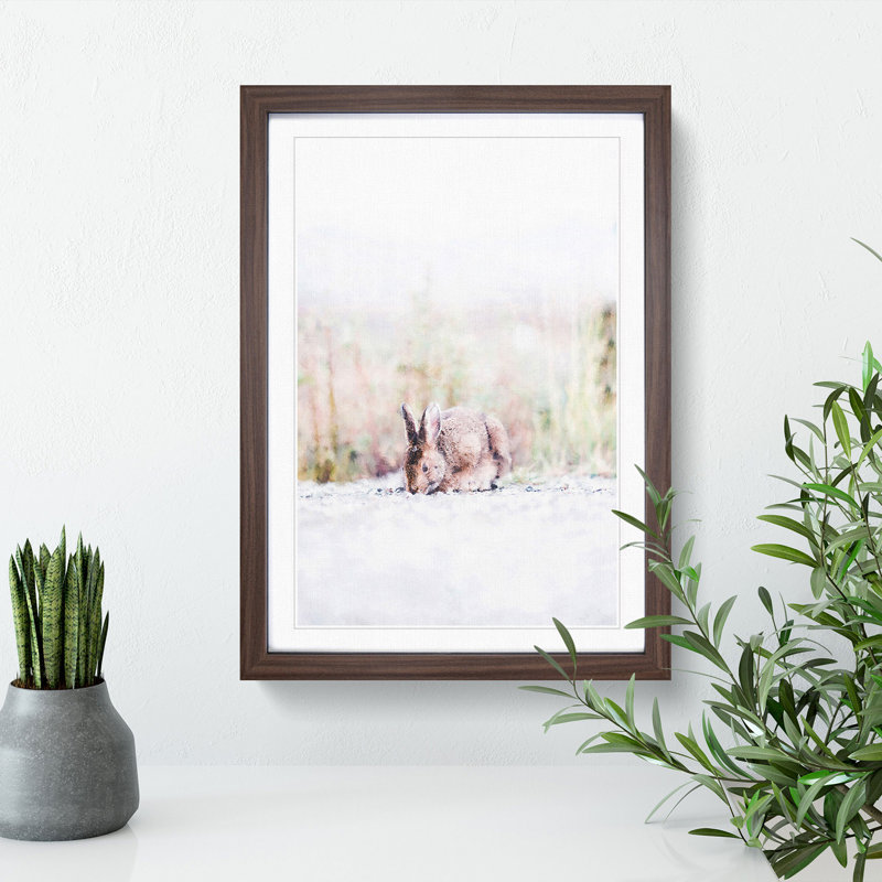 Rabbit Grazing - Picture Frame Graphic Art Print, 63cm H x 45cm W x 2cm D, Walnut Framed