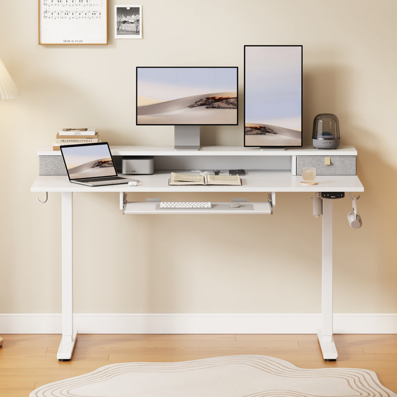 Bureau debout électrique 48 po avec 2 tiroirs et plateau à clavier, bureau à hauteur réglable pour le bureau personnel 
