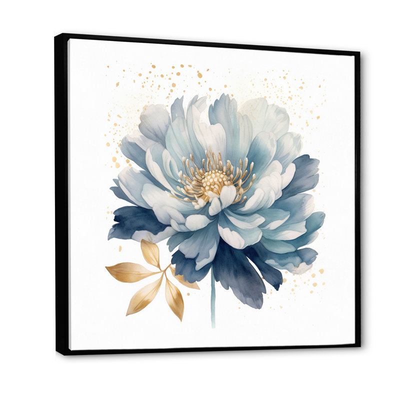 «Blooming Blue White Chrysanthemum Retro Flowers» sur impression sur toile, H 24 po x l 24 po x P 1 po, Cadre flottant noir