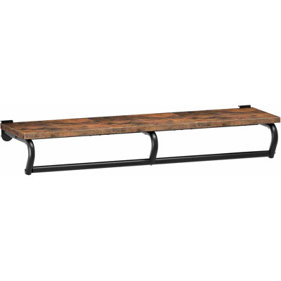 Portemanteau mural, support à vêtements en métal avec tablette supérieure, étagère de rangement pour la lessive avec tringle, pour salle de lavage, chambre à coucher, vestibule et rangement, brun rustique et noir
