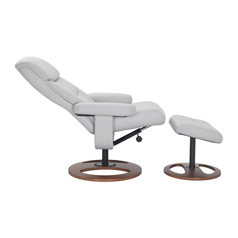 Upholstered Manual Swivel Recliner with Ottoman - 360° Swivel, 132° Recline, Light Gray
