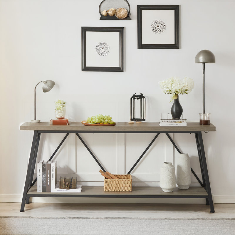 Versatile Extra Long Sofa Table with Sturdy Construction and Ample Storage, Grey