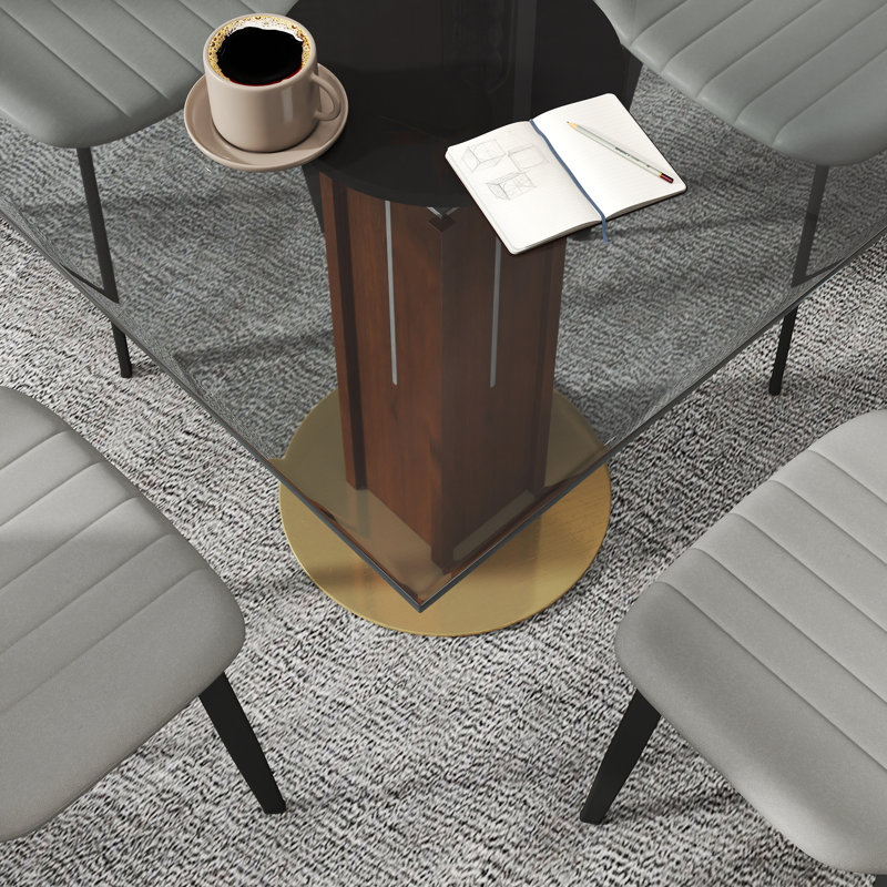 Nexus 5-Piece Modern Square Tempered Glass Conference Table Set With 4 Leather Chairs, Grey