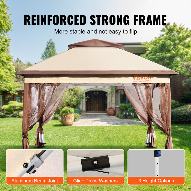 Brown 11x11 ft Pop-Up Gazebo with Mosquito Netting