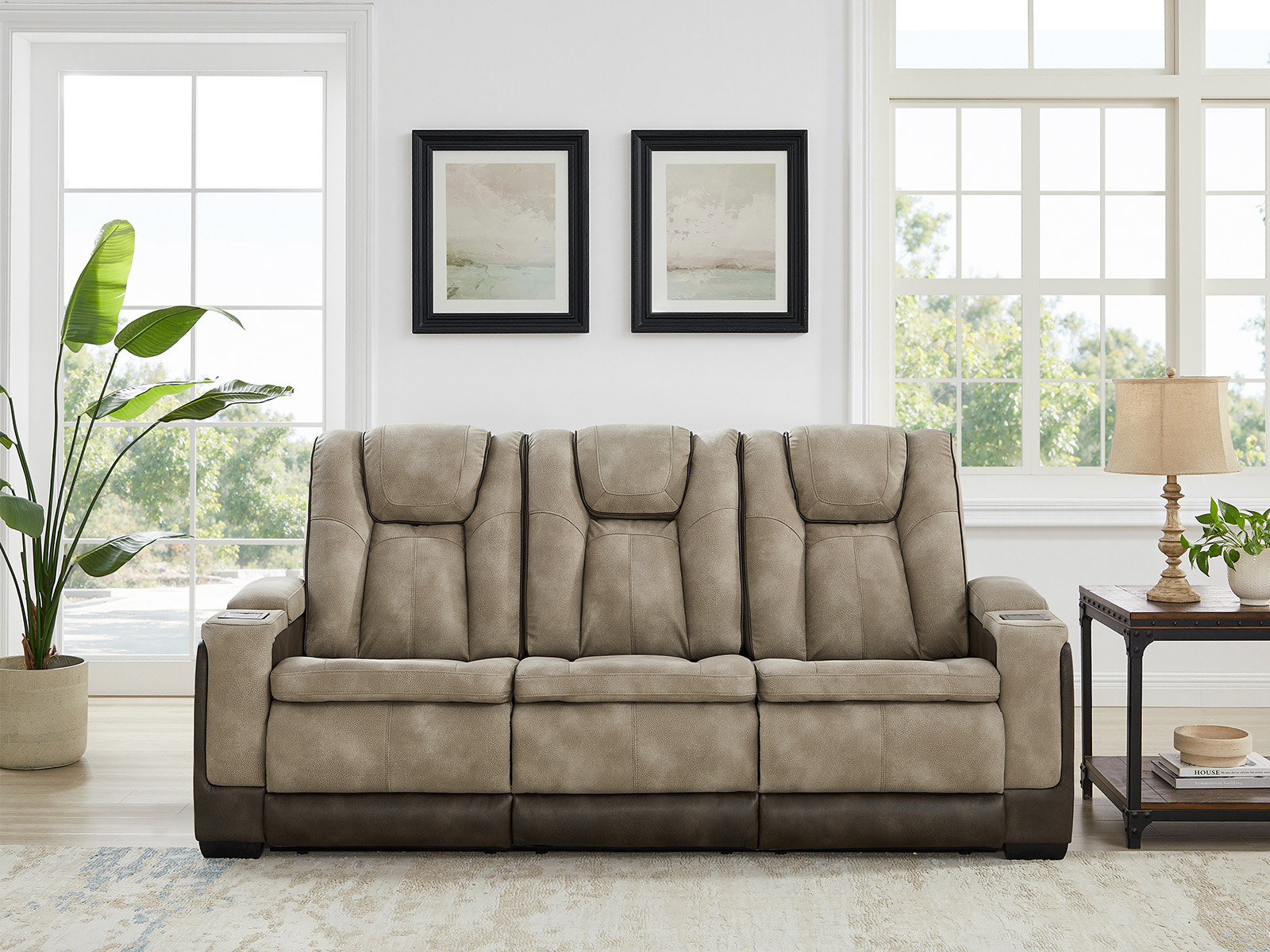 Hokku Designs 87.5''Wide Breathable Leather Square Arms Power Reclining ...