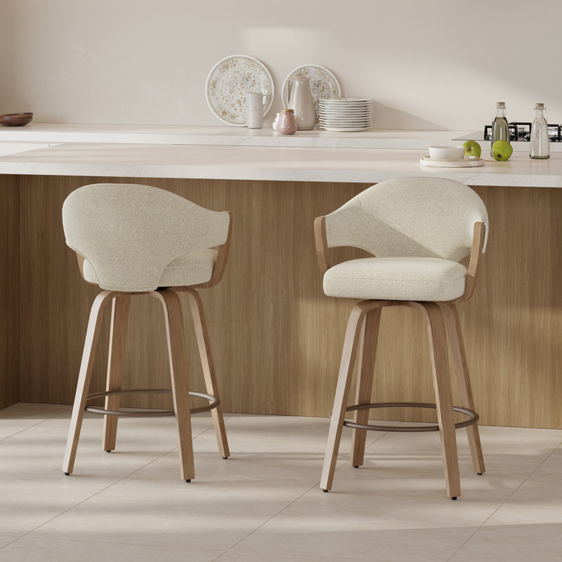 Tabouret de bar rotatif 26 po Mid-Century, Beige