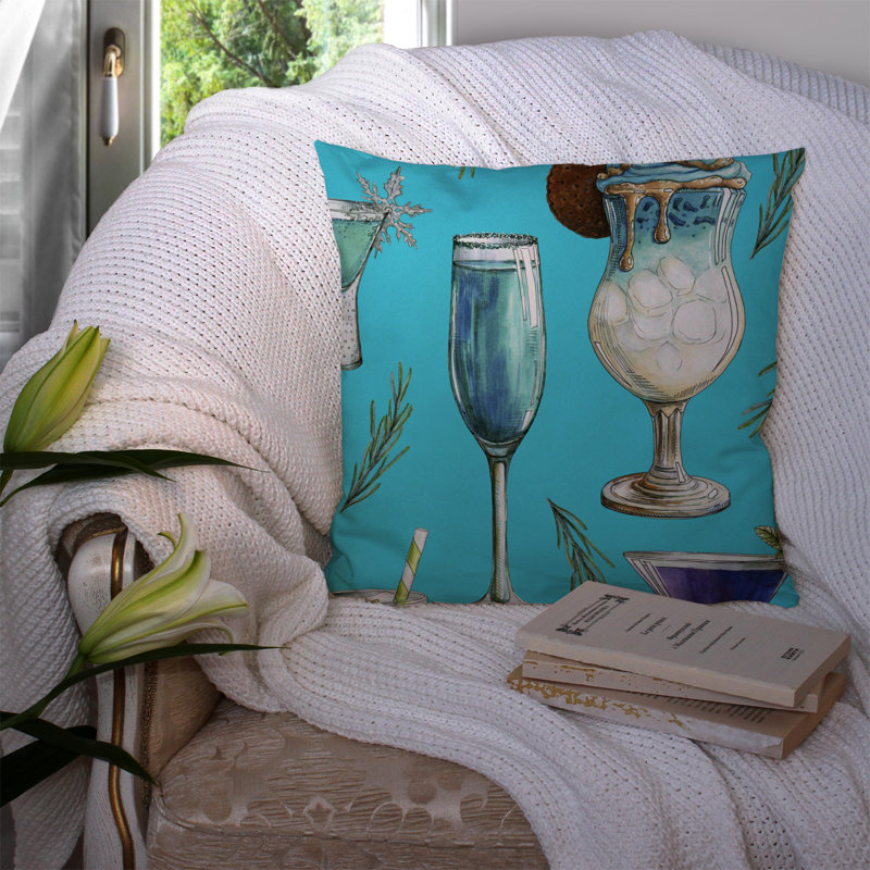 Coussin intérieur/extérieur boissons et cocktails, Bleu / Argent, 14 po x 14 po